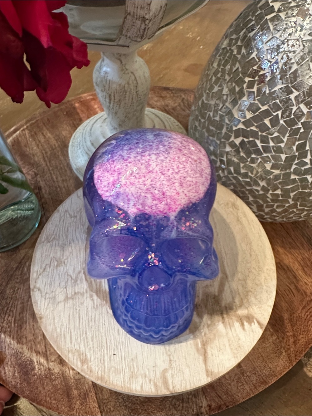 Epoxy resin Blue and Pink Glitter Skull Decorative Accent - Picture 7 of 7